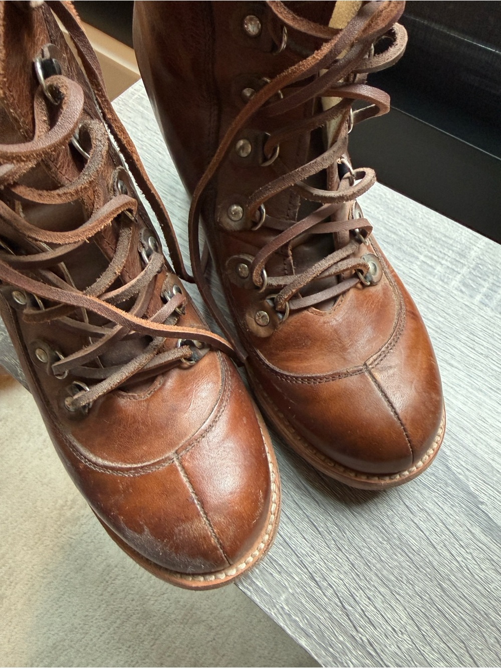 Freebird by Steven Cognac Brown Lace-Up Leather Heeled Boots - Picture 2 of 8